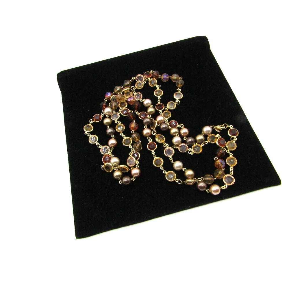 Premier Designs Amber/Citrine Lucite Bezel Beaded Faux Pearl Gold Tone Necklace - Picture 1 of 5